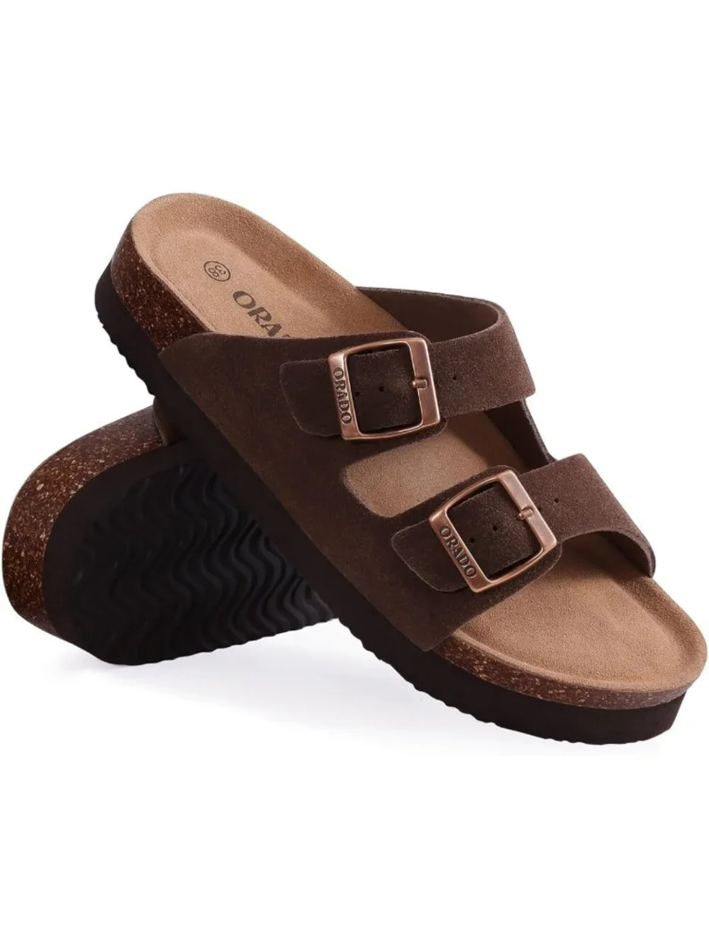 Soft Cork Footbed Platform Suede Sandals for Women - Adjustable Summer Slides